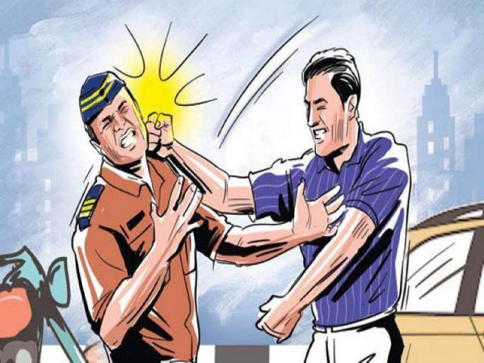 The policeman grabbed the collar and twisted his arm for petty reasons The three were handcuffed | Pimpri Chinchwad Police: पोलिसाची किरकोळ कारणावरून धरली कॉलर; शिवीगाळ करून हातही पिरगळला The policeman grabbed the collar and twisted his arm for petty reasons The three were handcuffed | Pimpri Chinchwad Police: पोलिसाची किरकोळ कारणावरून धरली कॉलर; शिवीगाळ करून हातही पिरगळला