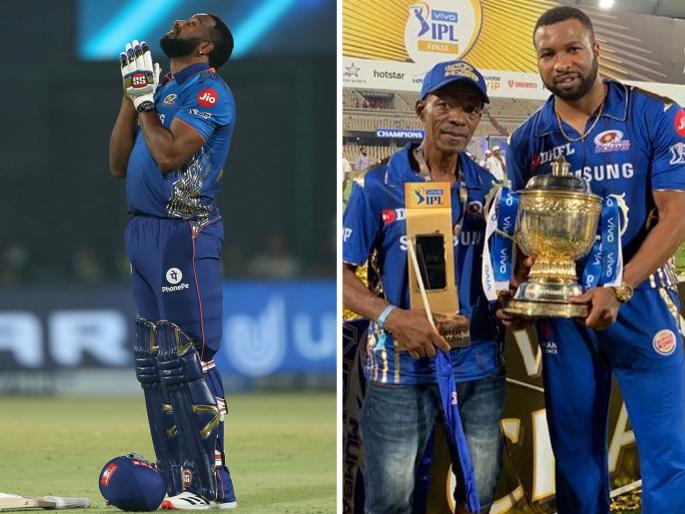 IPL 2021, MI beat CSK : Kieron Pollard dedicates match winning knock to his father who demised just before the ipl | IPL 2021: CSKची निर्दयपणे धुलाई करणारा पहाडाएवढा किरॉन पोलार्ड झाला भावूक; दिवंगत वडिलांच्या आठवणीत आभाळाकडे हात जोडून पाहत राहिला