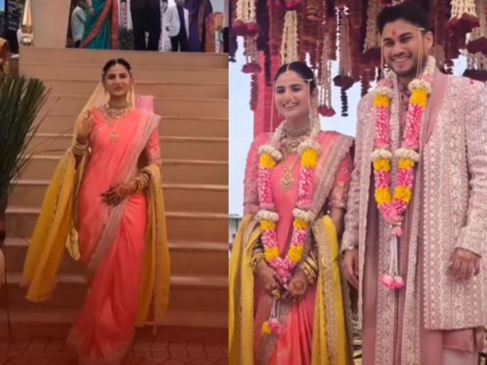 Pooja Birari and soham Bandekar wedding photos viral daughter in law adesh suchitra bandekar | सोहम बांदेकर-पूजा बिरारीचं थाटामाटात लग्न; खास अंदाजात बांदेकरांच्या सुनेने घेतली मंडपात एन्ट्री