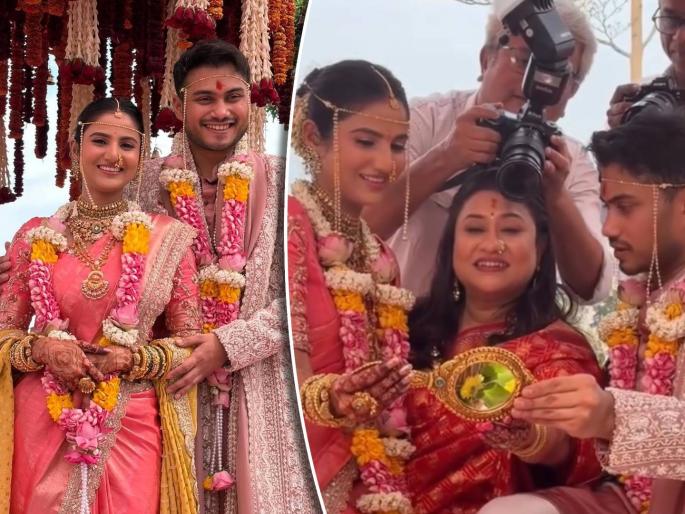 suchitra bandekar see face of daughter in law in mirror soham bandekar pooja birari wedding | सूनमुख विधी! सुचित्रा बांदेकरांनी आरशात पाहिला सूनेचा चेहरा, सोहम-पूजाच्या लग्नातील खास क्षण suchitra bandekar see face of daughter in law in mirror soham bandekar pooja birari wedding | सूनमुख विधी! सुचित्रा बांदेकरांनी आरशात पाहिला सूनेचा चेहरा, सोहम-पूजाच्या लग्नातील खास क्षण