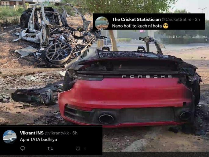 Gurugram Porche Car Accident News 2 Crore Porche car crashed into a tree..., people said- 'Tata Nano is better than this' | Car Accident News: झाडाला आदळून 2 कोटींची Porche कार स्वाहा..., लोक म्हणाले- 'याच्यापेक्षा Tata Nano बरी' Gurugram Porche Car Accident News 2 Crore Porche car crashed into a tree..., people said- 'Tata Nano is better than this' | Car Accident News: झाडाला आदळून 2 कोटींची Porche कार स्वाहा..., लोक म्हणाले- 'याच्यापेक्षा Tata Nano बरी'