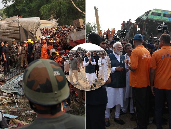Prime Minister Narendra Modi visited the railway accident site in Odisha's Balasore and took information about the incident from the authorities | PM मोदींनी ओडिशातील अपघातस्थळी दिली भेट; NDRF च्या जवानांकडून घेतली माहिती Prime Minister Narendra Modi visited the railway accident site in Odisha's Balasore and took information about the incident from the authorities | PM मोदींनी ओडिशातील अपघातस्थळी दिली भेट; NDRF च्या जवानांकडून घेतली माहिती