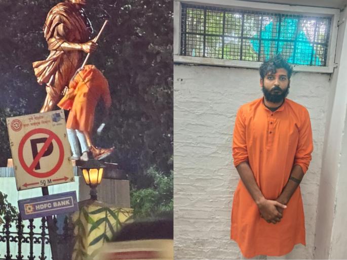 Desecration of Mahatma Gandhi's statue near Pune railway station, youth arrested | Pune: पुणे रेल्वे स्थानकाजवळील महात्मा गांधींच्या पुतळ्याची विटंबना, तरुणाला अटक! Desecration of Mahatma Gandhi's statue near Pune railway station, youth arrested | Pune: पुणे रेल्वे स्थानकाजवळील महात्मा गांधींच्या पुतळ्याची विटंबना, तरुणाला अटक!