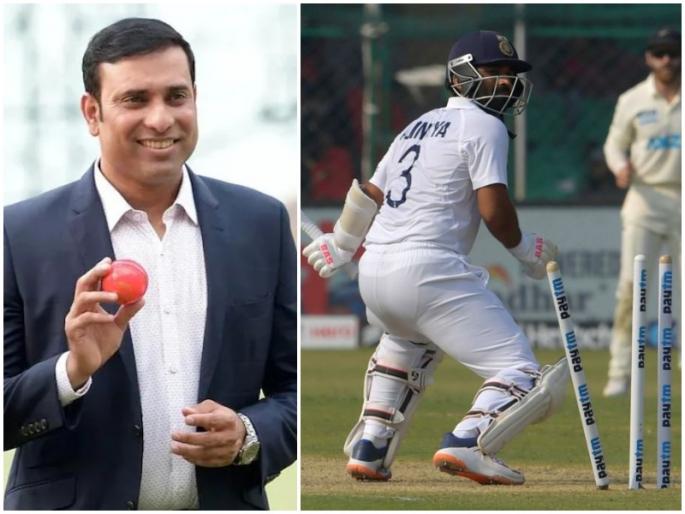 you cant play like this at kanpur says vvs laxman on ajinkya rahane dismissal video | Ind Vs NZ : VVS लक्ष्मणनं अजिंक्य रहाणेच्या शॉट सिलेक्शनवर उपस्थित केला प्रश्न; म्हणाला, "तुम्ही कानपूरमध्ये.."