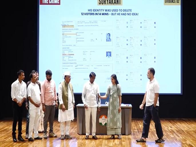 Congress Rahul Gandhi biggest allegation againts Election Commission of India dyanesh kumar | राहुल गांधी यांचा सर्वात मोठा आरोप; मतचोरीचा पुरावा देत 'त्या' लोकांना थेट स्टेजवर बोलावले अन्...