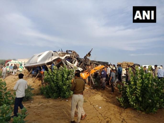 10 people killed, 20-25 injured in collision between a bus and truck in Bikaner | राजस्थानमध्ये भीषण अपघात; 10 जणांचा मृत्यू, 25 जण जखमी 10 people killed, 20-25 injured in collision between a bus and truck in Bikaner | राजस्थानमध्ये भीषण अपघात; 10 जणांचा मृत्यू, 25 जण जखमी