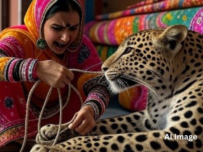 Viral Video: Leopard entered the house, but the woman tied it up; Netizens are shocked after seeing the video | Viral Video: घरात घुसला बिबट्या, पण महिलेने त्यालाच बांधून टाकलं; व्हिडीओ पाहून तुम्हीही थक्क व्हाल! Viral Video: Leopard entered the house, but the woman tied it up; Netizens are shocked after seeing the video | Viral Video: घरात घुसला बिबट्या, पण महिलेने त्यालाच बांधून टाकलं; व्हिडीओ पाहून तुम्हीही थक्क व्हाल!
