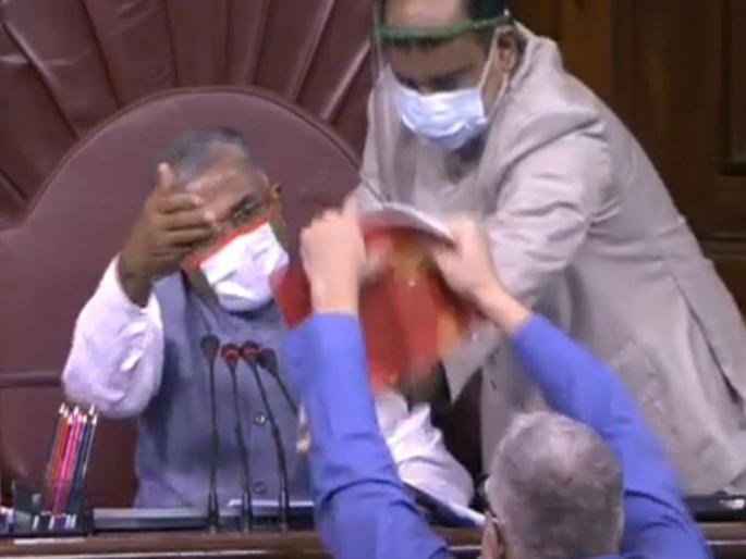 agriculture bills passed in rajya sabha amid opposition protest | माईकची मोडतोड, प्रचंड घोषणाबाजी; राज्यसभेत कृषी विधेयकं संमत होताना मोठा गोंधळ