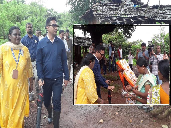 Collector of Ratnagiri M. Devender Singh walked through the hills and valleys and visited the remote Katkari tribal settlement | Ratnagiri: डोंगर-दऱ्यांतून चालत जिल्हाधिकाऱ्यांनी कातकरी वस्तीला भेट दिली, आदिवासी जनता भारावून गेली Collector of Ratnagiri M. Devender Singh walked through the hills and valleys and visited the remote Katkari tribal settlement | Ratnagiri: डोंगर-दऱ्यांतून चालत जिल्हाधिकाऱ्यांनी कातकरी वस्तीला भेट दिली, आदिवासी जनता भारावून गेली
