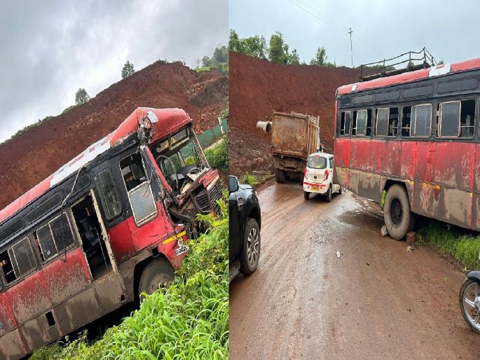 Kolhapur-Ganapatipule bus accident, driver injured | कोल्हापूर-गणपतीपुळे बसला अपघात, चालक जखमी Kolhapur-Ganapatipule bus accident, driver injured | कोल्हापूर-गणपतीपुळे बसला अपघात, चालक जखमी