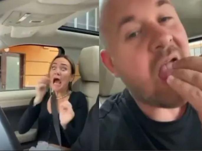 woman pulls man fake tongue, funny video goes viral | दोघांची चालू होती मस्ती, इतक्यात हिने जीभ खेचली अन् जीभच हातात आली ना राव! woman pulls man fake tongue, funny video goes viral | दोघांची चालू होती मस्ती, इतक्यात हिने जीभ खेचली अन् जीभच हातात आली ना राव!