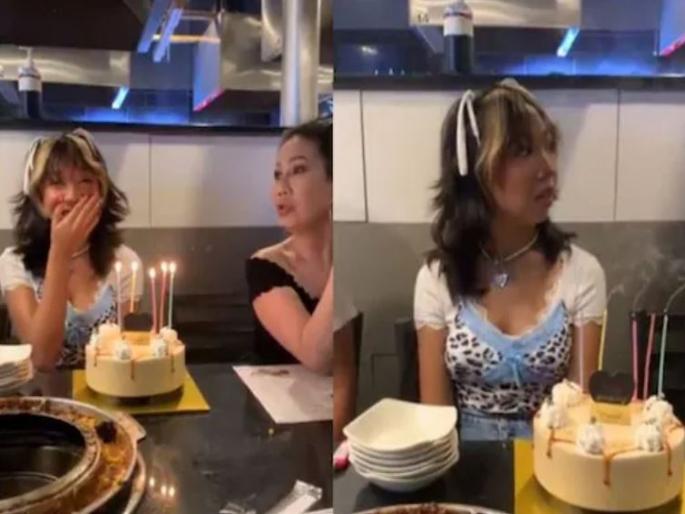 step mother blows candles of birthday cake on daughters birthday celebration, video goes viral on social media | या सावत्र आईनं मुलीच्या वाढदिवशी केलं अत्यंत विचित्र कृत्य, पाहुन तुम्हाला संताप आवरणार नाही... step mother blows candles of birthday cake on daughters birthday celebration, video goes viral on social media | या सावत्र आईनं मुलीच्या वाढदिवशी केलं अत्यंत विचित्र कृत्य, पाहुन तुम्हाला संताप आवरणार नाही...