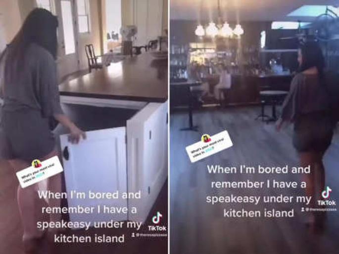 woman found hidden pub in secret door in Kitchen | महिलेला नवीन घरात सापडला गुप्त दरवाजा, आत जाताच दिसले दुसरे विश्व, तुम्हालाही बसेल धक्का woman found hidden pub in secret door in Kitchen | महिलेला नवीन घरात सापडला गुप्त दरवाजा, आत जाताच दिसले दुसरे विश्व, तुम्हालाही बसेल धक्का