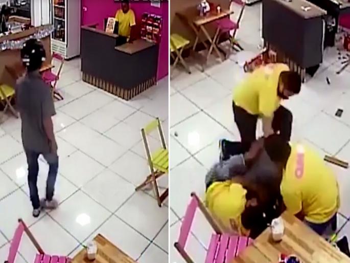 Viral Video : Thief was trying to rob money from restaurant, then staff beaten him | VIDEO : पैसे लुटण्यासाठी रेस्टॉरन्टमध्ये शिरला चोर, मग स्टाफने केली त्याची अशी अवस्था बघून व्हाल हैराण Viral Video : Thief was trying to rob money from restaurant, then staff beaten him | VIDEO : पैसे लुटण्यासाठी रेस्टॉरन्टमध्ये शिरला चोर, मग स्टाफने केली त्याची अशी अवस्था बघून व्हाल हैराण