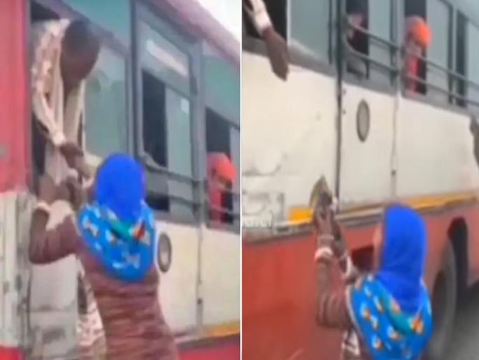 Desi Gugaad viral video : Wife was unable to board the bus then husband apply this jugaad | VIDEO : बसमध्ये सीट मिळवण्यासाठी पती-पत्नीचा भन्नाट जुगाड, जे केलं ते पाहून चक्रावून जाल Desi Gugaad viral video : Wife was unable to board the bus then husband apply this jugaad | VIDEO : बसमध्ये सीट मिळवण्यासाठी पती-पत्नीचा भन्नाट जुगाड, जे केलं ते पाहून चक्रावून जाल