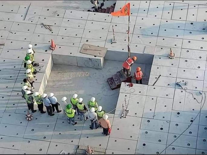 The plinth work at Shri Ram Janmabhoomi Mandir site is reaching it's final stage | अयोध्येतील प्रभू श्री राम मंदिराचं बांधकाम कुठवर आलं?; ट्रस्टनं शेअर केलेले २ फोटो पाहा The plinth work at Shri Ram Janmabhoomi Mandir site is reaching it's final stage | अयोध्येतील प्रभू श्री राम मंदिराचं बांधकाम कुठवर आलं?; ट्रस्टनं शेअर केलेले २ फोटो पाहा