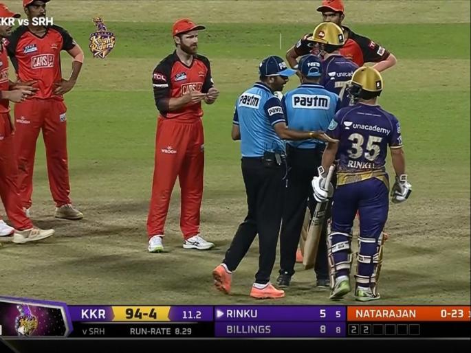 IPL 2022 KKR vs SRH Live Updates : Rinku Singh after being given out, wanted to take the DRS, but the 15 seconds were over | Rinku Singh IPL 2022 KKR vs SRH Live Updates : रिंकू सिंगने 'घोळ' घातला; अम्पायरने बाद देऊनही खेळपट्टीवर उभा राहिला अन्... 