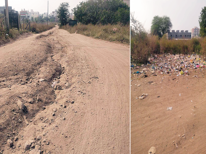 Cement road approved in Nakshatra Park Colony, but the car has to take a bumpy road | नक्षत्र पार्क वसाहतीत सिमेंट रस्ता मंजूर, पण ओबडधोबड रस्त्यावरून दामटावी लागते गाडी