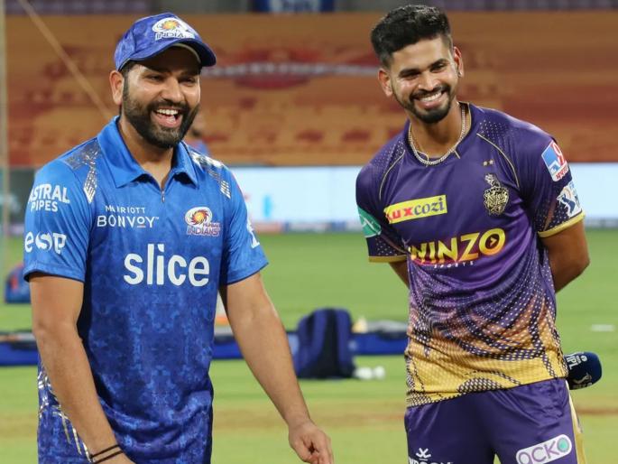 KKR creates weird record Mumbai Indians against changes 5 players totals changes tally reaches to 22 Rohit Sharma Shreyas Iyer | Rohit Sharma Shreyas Iyer, IPL 2022 MI vs KKR Live: मुंबई इंडियन्स विरूद्ध कोलकाताच्या संघात 'होलसेल' बदल; टॉसच्या वेळी रोहितलाही हसू आवरेना.. पाहा धमाल (Video)