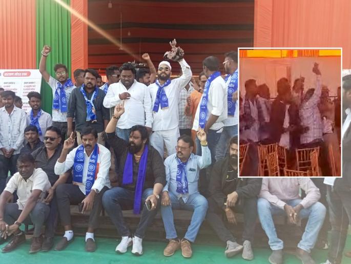 After the rally of loyalists, 'Rudra Avatar' of RPI-A at Sambhajinagar BJP office! Activists attempt self-immolation | निष्ठवंतांनंतर संभाजीनगर भाजप कार्यालयात रिपाइंचा 'रुद्रावतार'! कार्यकर्त्यांचा आत्मदहनाचा प्रयत्न After the rally of loyalists, 'Rudra Avatar' of RPI-A at Sambhajinagar BJP office! Activists attempt self-immolation | निष्ठवंतांनंतर संभाजीनगर भाजप कार्यालयात रिपाइंचा 'रुद्रावतार'! कार्यकर्त्यांचा आत्मदहनाचा प्रयत्न