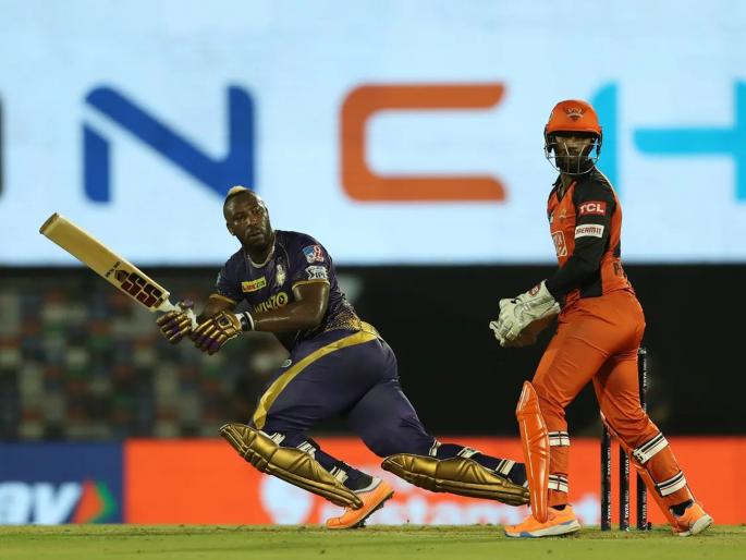 Andre Russell Nitish Rana fine batting take KKR upto 175 against SRH in IPL 2022 Umran Malik Yorker Natarajan Bhuvneshwar Kumar | Russell Nitish Rana, IPL 2022 KKR vs SRH: रसलची 'मसल पॉवर' अन् नितीश राणाचं अर्धशतक! हैदराबादला विजयासाठी १७६ धावांचे आव्हान