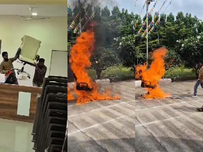 Alleged neglect of Maratha reservation; The protesters directly set fire to the Fullanbri Tehsildar's chair | एक मराठा लाख मराठा! आक्रमक आंदोलकांनी थेट तहसीलदारांची खुर्ची पेटवली Alleged neglect of Maratha reservation; The protesters directly set fire to the Fullanbri Tehsildar's chair | एक मराठा लाख मराठा! आक्रमक आंदोलकांनी थेट तहसीलदारांची खुर्ची पेटवली