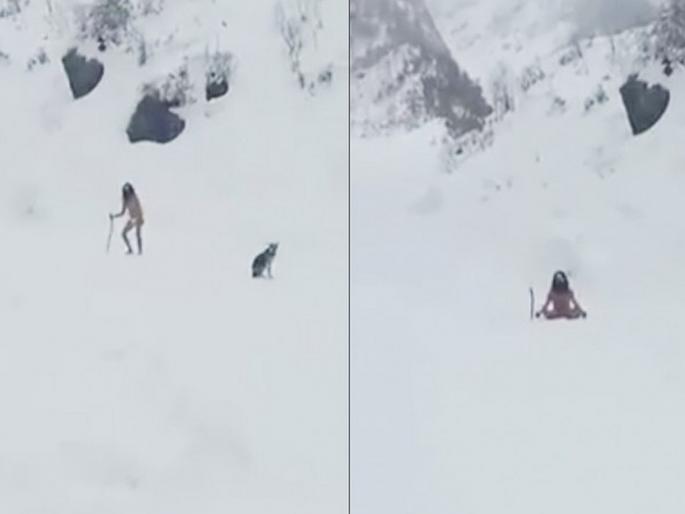 Sadhu doing pray in Himalaya video goes viral on twitter | बम बम भोले! हिमालयाच्या गोठवणाऱ्या थंडीत ध्यानसाधना करणाऱ्या साधूचा व्हिडीओ व्हायरल... Sadhu doing pray in Himalaya video goes viral on twitter | बम बम भोले! हिमालयाच्या गोठवणाऱ्या थंडीत ध्यानसाधना करणाऱ्या साधूचा व्हिडीओ व्हायरल...