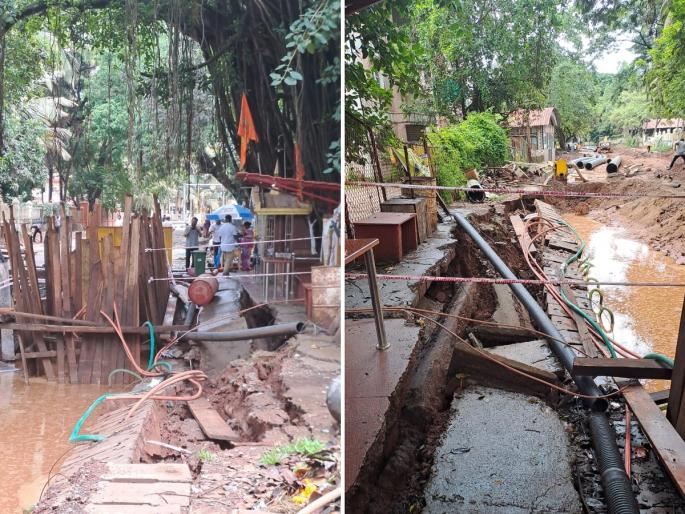 Gutter slab collapses due to Smart city negligence near Tad Mad, St Inez | सांतीनेजमध्ये गटाराची संरक्षण भिंत कोसळली; देवस्थान तसेच नागरिकांना धोका Gutter slab collapses due to Smart city negligence near Tad Mad, St Inez | सांतीनेजमध्ये गटाराची संरक्षण भिंत कोसळली; देवस्थान तसेच नागरिकांना धोका
