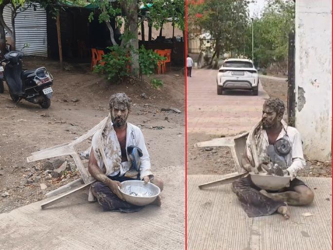 Sarpanch disguised as a beggar; 'Begging' protest in front of Phulambri Panchayat Samiti office | सरपंचाने घेतले भिकाऱ्याचे सोंग; फुलंब्री पंचायत समिती कार्यालयासमोर 'भीक मागो' आंदोलन Sarpanch disguised as a beggar; 'Begging' protest in front of Phulambri Panchayat Samiti office | सरपंचाने घेतले भिकाऱ्याचे सोंग; फुलंब्री पंचायत समिती कार्यालयासमोर 'भीक मागो' आंदोलन