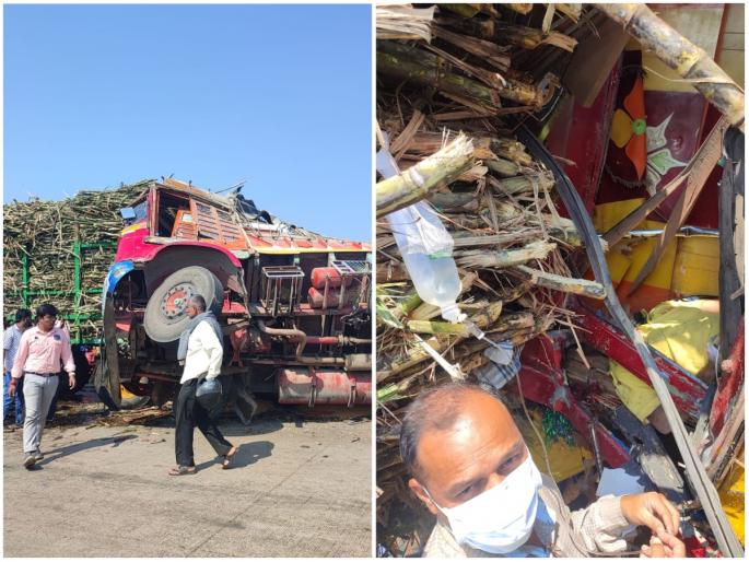 The trapped driver was saved by giving saline for an hour in the cabin | ट्रक-ऊसाच्या ट्रॅक्टरचा अपघात, अडकलेल्या चालकाला केबीनमध्येच तासभर सलाईन देऊन वाचविला जीव The trapped driver was saved by giving saline for an hour in the cabin | ट्रक-ऊसाच्या ट्रॅक्टरचा अपघात, अडकलेल्या चालकाला केबीनमध्येच तासभर सलाईन देऊन वाचविला जीव