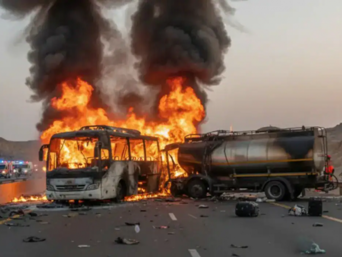 Tragedy in Saudi Arabia: 42 Indian Pilgrims Killed in Bus-Tanker Collision Near Medina | saudi arabia: सौदी अरेबियात भीषण अपघात! मक्केहून मदिनेला जाणाऱ्या बसची टँकरला धडक; ४२ भारतीयांचा मृत्यू Tragedy in Saudi Arabia: 42 Indian Pilgrims Killed in Bus-Tanker Collision Near Medina | saudi arabia: सौदी अरेबियात भीषण अपघात! मक्केहून मदिनेला जाणाऱ्या बसची टँकरला धडक; ४२ भारतीयांचा मृत्यू