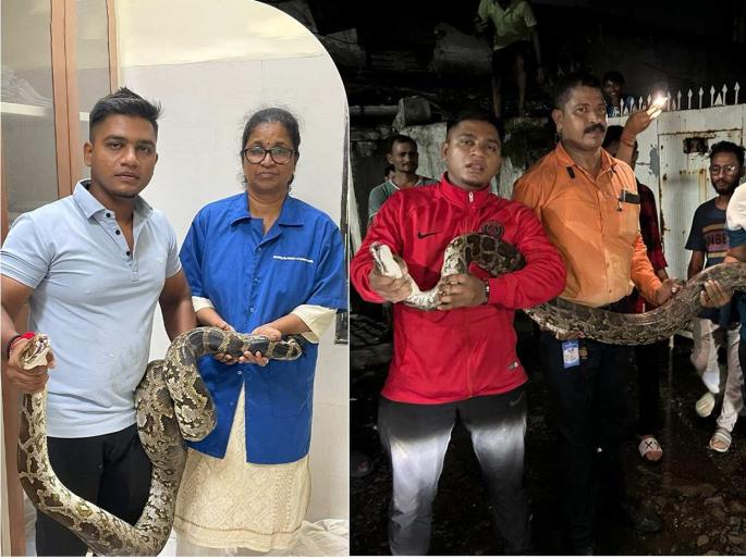 10-foot python found in building in Malad, Sarpamitra succeeded in catching this python | अबब! मालाडमध्ये इमारतीत आढळला १० फूटाचा अजगर; स्थानिकांची उडाली भंबेरी 10-foot python found in building in Malad, Sarpamitra succeeded in catching this python | अबब! मालाडमध्ये इमारतीत आढळला १० फूटाचा अजगर; स्थानिकांची उडाली भंबेरी