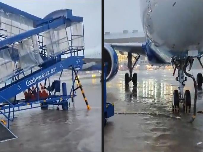 Due to Cyclone Michaung Heavy rains, severe waterlogging disrupt normal life in Chennai | मिचाँग चक्रीवादळाचा तडाखा! चेन्नई एअरपोर्टच्या रनवे-वर पाणीच पाणी; तुफान पाऊस Due to Cyclone Michaung Heavy rains, severe waterlogging disrupt normal life in Chennai | मिचाँग चक्रीवादळाचा तडाखा! चेन्नई एअरपोर्टच्या रनवे-वर पाणीच पाणी; तुफान पाऊस