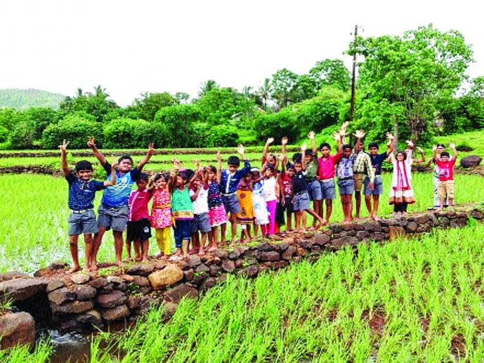 School of teachers in the bar at the bar | वेळास येथे बांधावर भरली चिमुकल्यांची शाळा
