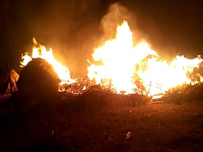 Pathardi: 8 pieces of silver in Rupala's stoneware burned | पाथर्डी : रुपलाचा तांड्यामधील चा-याच्या ८ गंजी जळून खाक