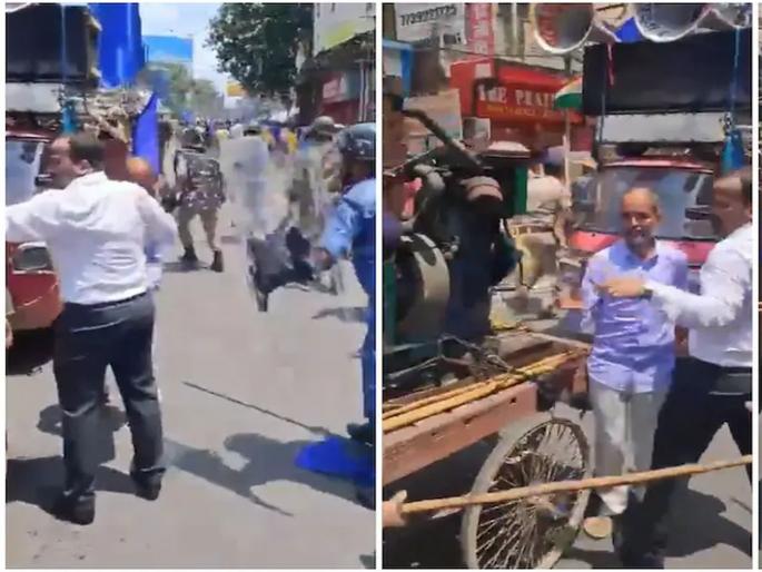 Lathi-wielding police constables break up SDM dances to disperse protestors, chaos during Bharat Bandh    | आंदोलकांना पांगवण्यासाठी लाठीमार करणाऱ्या पोलीस शिपायांनी SDM साहेबांनाच झोडपले, भारत बंददरम्यान एकच गोंधळ    Lathi-wielding police constables break up SDM dances to disperse protestors, chaos during Bharat Bandh    | आंदोलकांना पांगवण्यासाठी लाठीमार करणाऱ्या पोलीस शिपायांनी SDM साहेबांनाच झोडपले, भारत बंददरम्यान एकच गोंधळ
