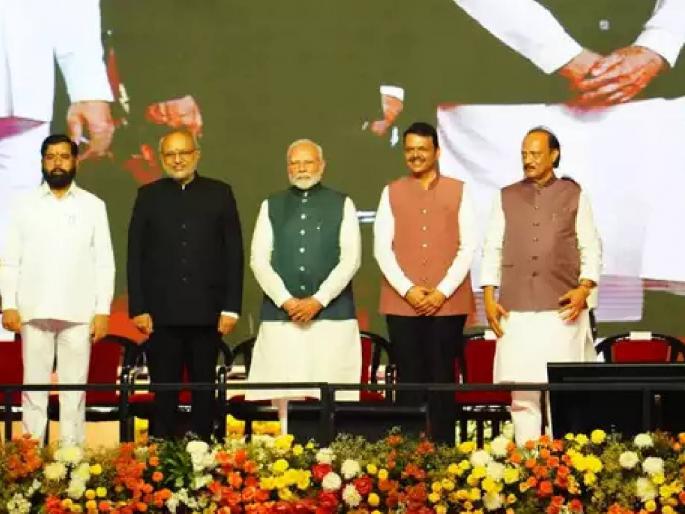 Chief Minister, two Deputy Chief Ministers sworn in at a grand ceremony; Thousands of people cheered at the historic Azad Maidan | मुख्यमंत्री, दोन उपमुख्यमंत्र्यांचा दिमाखदार सोहळ्यात शपथविधी; ऐतिहासिक आझाद मैदानावर हजारो जनसमुदायाचा जल्लोष