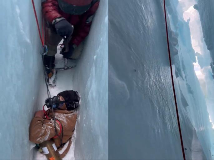 Mount everest, A Sherpa fell into a deep icy valley while climbing Everest; Watch the thrilling video of the rescue | एव्हरेस्ट सर करताना खोल बर्फाळ दरीत पडला; बचाव कार्याचा थरारक व्हिडिओ पाहा... Mount everest, A Sherpa fell into a deep icy valley while climbing Everest; Watch the thrilling video of the rescue | एव्हरेस्ट सर करताना खोल बर्फाळ दरीत पडला; बचाव कार्याचा थरारक व्हिडिओ पाहा...