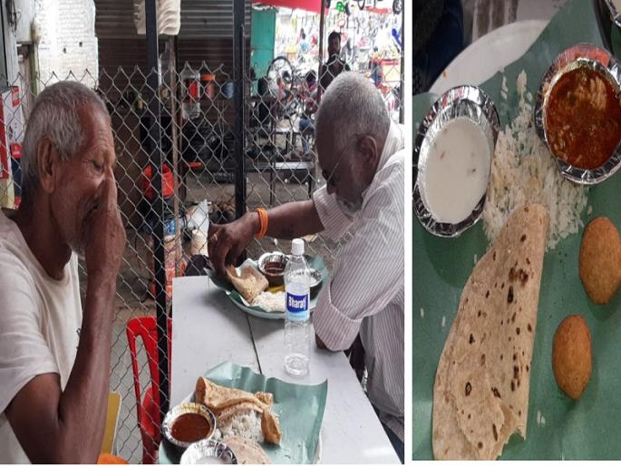 A Dhonde Jewan meal served on a Shivabhojan Thali; Beneficiaries were relieved by the unexpected hospitality | शिवभोजन थाळीत दिले धोंड्याचे जेवण; अनपेक्षित पाहुणचाराने लाभार्थी सुखावले   A Dhonde Jewan meal served on a Shivabhojan Thali; Beneficiaries were relieved by the unexpected hospitality | शिवभोजन थाळीत दिले धोंड्याचे जेवण; अनपेक्षित पाहुणचाराने लाभार्थी सुखावले
