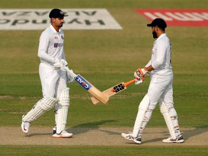 IND vs NZ, 1st Test Live Updates : Stumps, Day 1: India 258/4, Shreyas Iyer: 75*,Ravindra Jadeja: 50*   | IND vs NZ, 1st Test Live Updates : पदार्पणवीर श्रेयस अय्यरनं टीम इंडियाची लाज राखली, रवींद्र जडेजानं त्याला सुरेख साथ दिली 