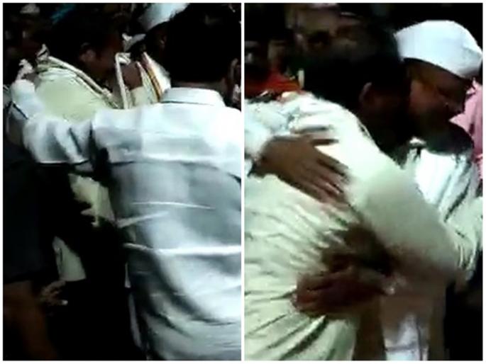 Farmers Cried in front of Eknath Shinde | ...जेव्हा शेतकरी आमदाराच्या गळ्यात पडून ढसाढसा रडतात Farmers Cried in front of Eknath Shinde | ...जेव्हा शेतकरी आमदाराच्या गळ्यात पडून ढसाढसा रडतात