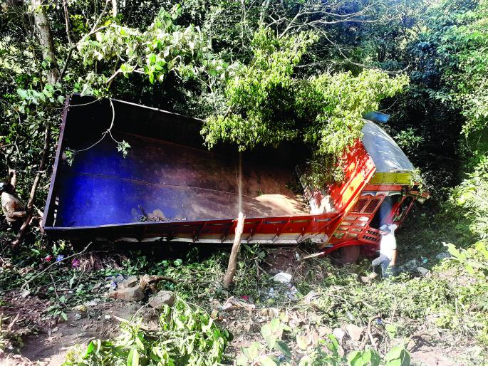 The driver of the truck collapsed in the gorge and was seriously injured | ट्रक दरीत कोसळून चालक गंभीर जखमी The driver of the truck collapsed in the gorge and was seriously injured | ट्रक दरीत कोसळून चालक गंभीर जखमी