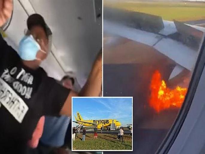 Spirit Airlines jet engine erupts in flames after hitting a large bird during take off | थरारक! उड्डाण घेताना विमानाला लागली आग; १०० हून अधिक प्रवासी थोडक्यात बचावले Spirit Airlines jet engine erupts in flames after hitting a large bird during take off | थरारक! उड्डाण घेताना विमानाला लागली आग; १०० हून अधिक प्रवासी थोडक्यात बचावले