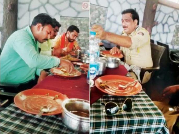 Police party with who attacking officers sand mafias; Video viral | धक्कादायक! हल्लेखोर रेती माफियांसोबत पोलिसांची चक्क सामिष पार्टी; Video व्हायरल Police party with who attacking officers sand mafias; Video viral | धक्कादायक! हल्लेखोर रेती माफियांसोबत पोलिसांची चक्क सामिष पार्टी; Video व्हायरल