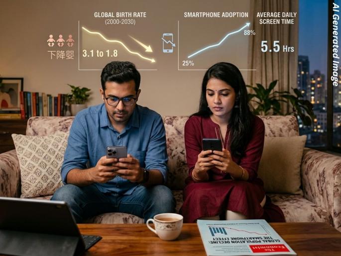 Smartphones are reducing birth rates, making relationships difficult; A major impact on human life, what does new research say? | स्मार्टफोनमुळे कमी होतोय जन्मदर, रिलेशनशिप होत आहे अवघड; माणसाच्या आयुष्यावर मोठा परिणाम, नव्या संशोधनात काय? Smartphones are reducing birth rates, making relationships difficult; A major impact on human life, what does new research say? | स्मार्टफोनमुळे कमी होतोय जन्मदर, रिलेशनशिप होत आहे अवघड; माणसाच्या आयुष्यावर मोठा परिणाम, नव्या संशोधनात काय?