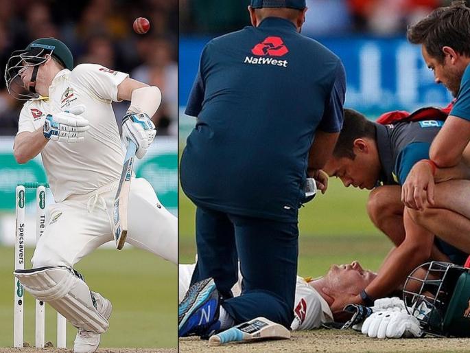Watch the dramatic scenes unfold in the Aussie camp during the epic battle between Steve Smith and Jofra Archer at Lord's | चेंडू आदळल्यावर कोसळला, पण हिमतीनं उभा राहिला; पाहा अंगावर शहारे आणणारा Video!