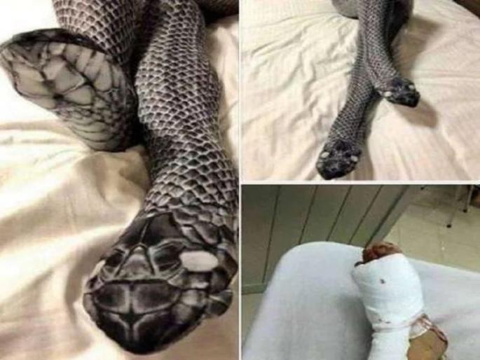 Woman wears stockings looking like snake, husband understood two snakes and beats her | पत्नीला बेडरुममध्ये 'या' स्थितीत पाहून हादरला पती, पत्नी रुग्णालयात दाखल Woman wears stockings looking like snake, husband understood two snakes and beats her | पत्नीला बेडरुममध्ये 'या' स्थितीत पाहून हादरला पती, पत्नी रुग्णालयात दाखल