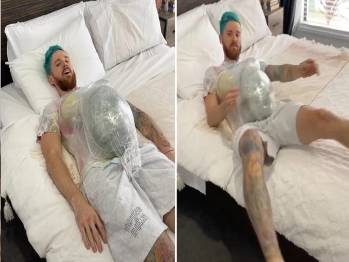 viral news father thinks it will be easy to pretend to be pregnant for a day | बाबो! गरोदर महिलेची नक्कल करणं भारी पडलं; पठ्ठ्यानं पोटावर ३ टरबूज बांधलं, त्यानंतर जे घडलं... viral news father thinks it will be easy to pretend to be pregnant for a day | बाबो! गरोदर महिलेची नक्कल करणं भारी पडलं; पठ्ठ्यानं पोटावर ३ टरबूज बांधलं, त्यानंतर जे घडलं...