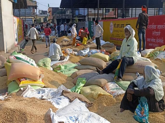 Record break arrival of soybeans in Hingoli's harvest; Due to lack of space in the shed, the goods were dumped on the road | हिंगोलीच्या मोंढ्यात सोयाबीनची विक्रमी आवक; शेडमध्ये जागा अपुरी पडल्याने माल रस्त्यावर Record break arrival of soybeans in Hingoli's harvest; Due to lack of space in the shed, the goods were dumped on the road | हिंगोलीच्या मोंढ्यात सोयाबीनची विक्रमी आवक; शेडमध्ये जागा अपुरी पडल्याने माल रस्त्यावर