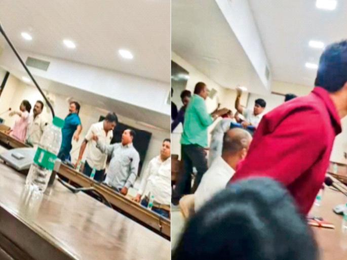 Freestyle among directors at ST Bank meeting; Bottle throwing, abuse, accusations and counter-accusations | एसटी बँकेच्या बैठकीत संचालकांमध्ये फ्रीस्टाईल; बाटल्यांची फेकाफेक, शिवीगाळ, आरोप-प्रत्यारोप Freestyle among directors at ST Bank meeting; Bottle throwing, abuse, accusations and counter-accusations | एसटी बँकेच्या बैठकीत संचालकांमध्ये फ्रीस्टाईल; बाटल्यांची फेकाफेक, शिवीगाळ, आरोप-प्रत्यारोप